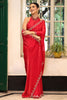 Red Party Wear Embroidered Silk Saree with Matching Blouse Festive Wear