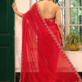 Red Party Wear Embroidered Silk Saree with Matching Blouse Festive Wear