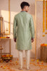 Refreshing Mint Green Synthetic Silk Embroidered Kurta Pajama Set for Men with Dandiya Work