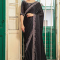 Designer Black Silk Saree with Heavy Embroidered Border Blouse Party Wear