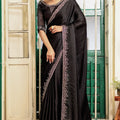 Designer Black Silk Saree with Heavy Embroidered Border Blouse Party Wear
