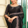 Designer Black Silk Saree with Heavy Embroidered Border Blouse Party Wear