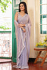 Lavender Satin Silk Saree with Embroidered Border Designer Blouse