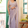 Lavender Satin Silk Saree with Embroidered Border Designer Blouse