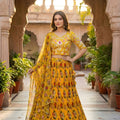Amazing Yellow Floral Printed Organza Lehenga Choli Set with Dupatta for Haldi Ceremony