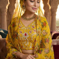Amazing Yellow Floral Printed Organza Lehenga Choli Set with Dupatta for Haldi Ceremony