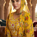 Amazing Yellow Floral Printed Organza Lehenga Choli Set with Dupatta for Haldi Ceremony