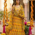 Amazing Yellow Floral Printed Organza Lehenga Choli Set with Dupatta for Haldi Ceremony