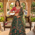 Designer Green Floral Printed Organza Lehenga Choli Set with Dupatta for Wedding