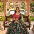 Designer Green Floral Printed Organza Lehenga Choli Set with Dupatta for Wedding