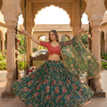 Designer Green Floral Printed Organza Lehenga Choli Set with Dupatta for Wedding