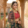 Designer Green Floral Printed Organza Lehenga Choli Set with Dupatta for Wedding