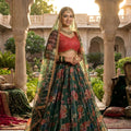 Designer Green Floral Printed Organza Lehenga Choli Set with Dupatta for Wedding