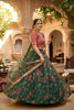 Stylish Dark Green Floral Organza Lehenga Choli Set with Red Blouse for Wedding