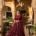 Unique Maroon Floral Printed Organza Lehenga Choli Set with Dupatta for Wedding