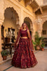 Unique Maroon Floral Printed Organza Lehenga Choli Set with Dupatta for Wedding