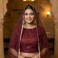 Unique Maroon Floral Printed Organza Lehenga Choli Set with Dupatta for Wedding