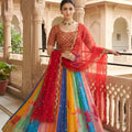 Vibrant Multicolor Printed Georgette Lehenga Choli with Embroidered Blouse and Soft Net Dupatta