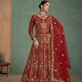 Stunning Red Heavy Embroidered Butterfly Net Semi-Stitched Anarkali Suit with Dupatta