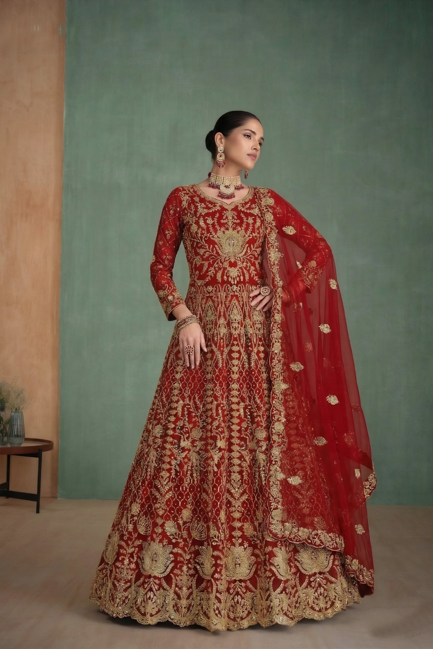 Stunning Red Heavy Embroidered Butterfly Net Semi-Stitched Anarkali Suit with Dupatta