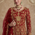 Stunning Red Heavy Embroidered Butterfly Net Semi-Stitched Anarkali Suit with Dupatta