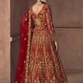 Stunning Red Heavy Embroidered Butterfly Net Semi-Stitched Anarkali Suit with Dupatta