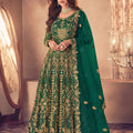 Graceful Green Heavy Embroidered Butterfly Net Semi-Stitched Anarkali Suit with Dupatta