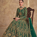 Graceful Green Heavy Embroidered Butterfly Net Semi-Stitched Anarkali Suit with Dupatta