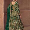 Graceful Green Heavy Embroidered Butterfly Net Semi-Stitched Anarkali Suit with Dupatta