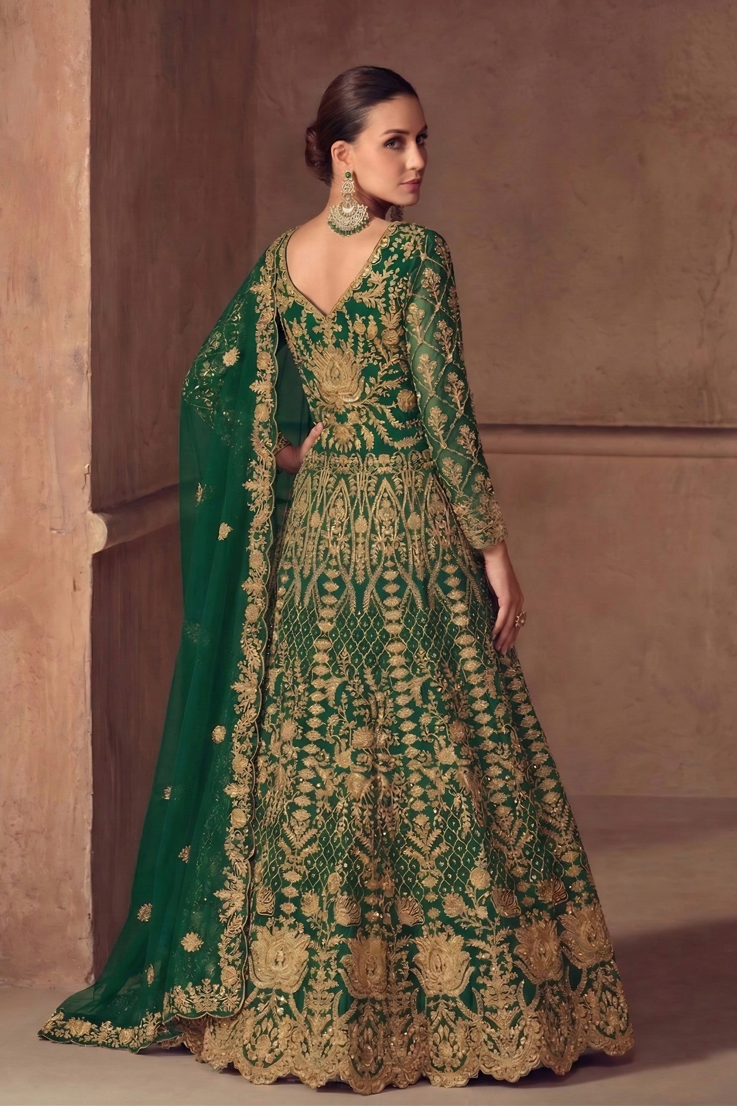 Graceful Green Heavy Embroidered Butterfly Net Semi-Stitched Anarkali Suit with Dupatta