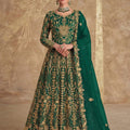 Graceful Green Heavy Embroidered Butterfly Net Semi-Stitched Anarkali Suit with Dupatta