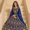 Luxurious Navy Blue Heavy Embroidered Butterfly Net Semi-Stitched Anarkali Suit with Dupatta