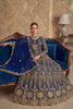 Luxurious Navy Blue Heavy Embroidered Butterfly Net Semi-Stitched Anarkali Suit with Dupatta