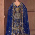 Luxurious Navy Blue Heavy Embroidered Butterfly Net Semi-Stitched Anarkali Suit with Dupatta