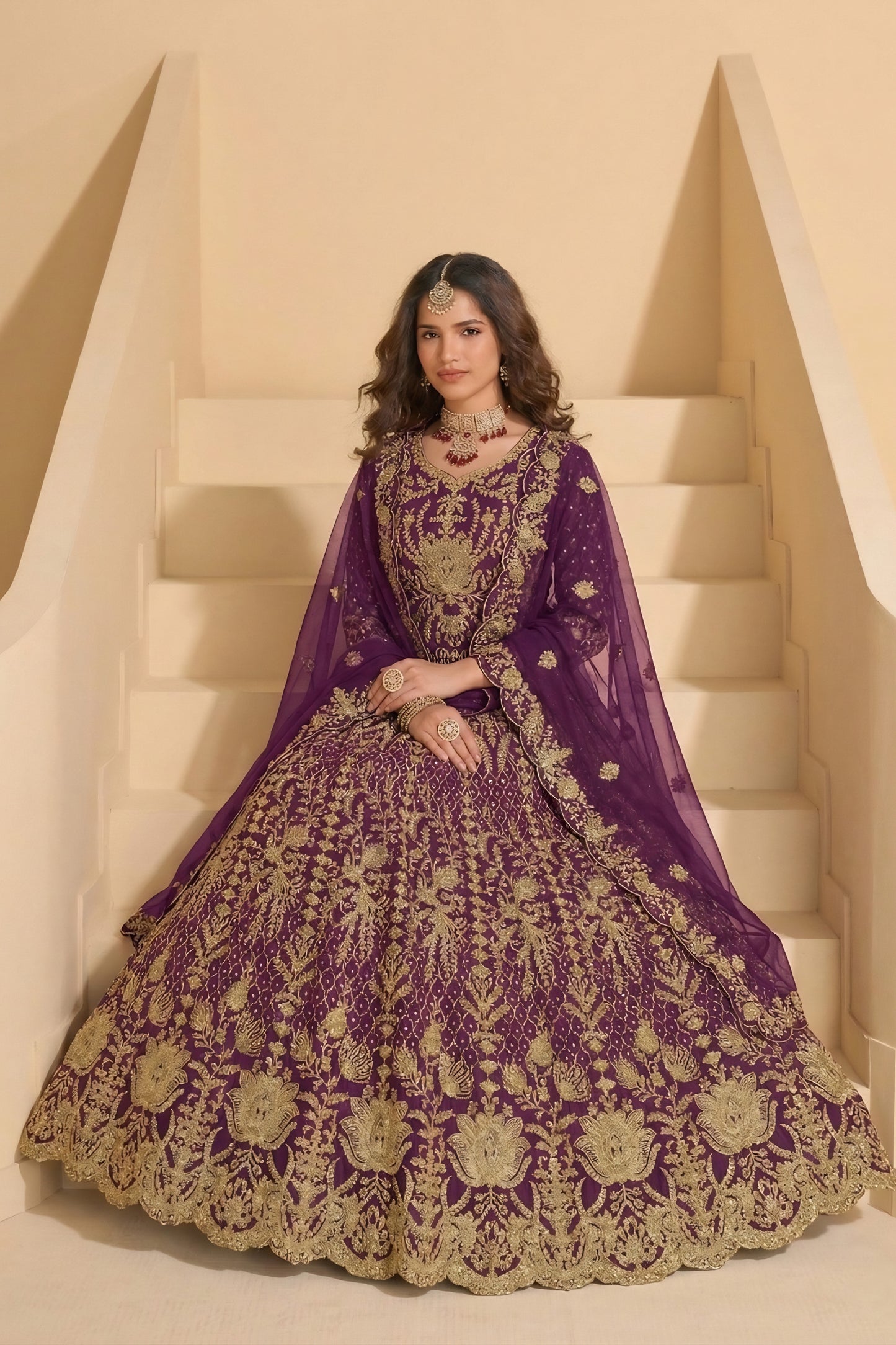 Festive Purple Heavy Embroidered Butterfly Net Semi-Stitched Anarkali Suit with Dupatta