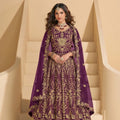 Festive Purple Heavy Embroidered Butterfly Net Semi-Stitched Anarkali Suit with Dupatta
