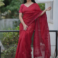 Red Organza Saree with Embroidered Border Designer Blouse