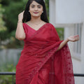 Red Organza Saree with Embroidered Border Designer Blouse