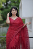 Red Organza Saree with Embroidered Border Designer Blouse