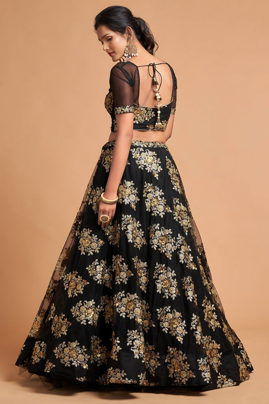 Elegant Black Soft Net Embroidered Party Wear Lehenga Choli with Dupatta