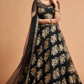 Elegant Black Soft Net Embroidered Party Wear Lehenga Choli with Dupatta 