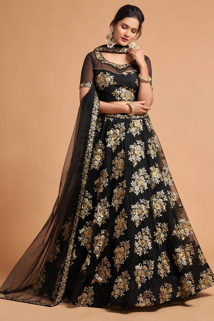 Elegant Black Soft Net Embroidered Party Wear Lehenga Choli with Dupatta 