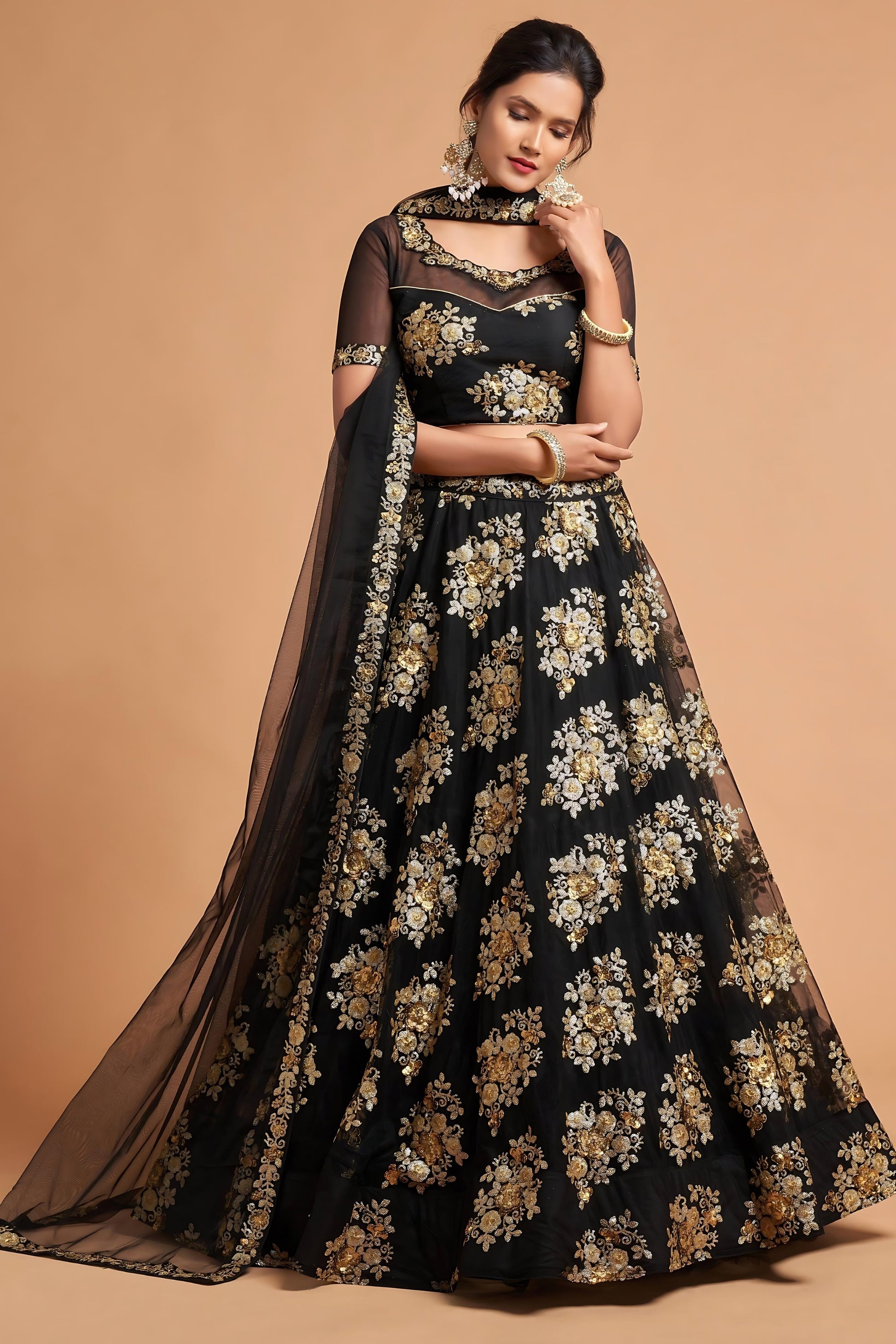 Elegant Black Soft Net Embroidered Party Wear Lehenga Choli with Dupatta 