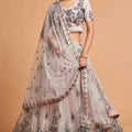 Designer Grey Soft Net Embroidered Wedding Lehenga Choli with Dupatta