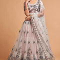 Designer Grey Soft Net Embroidered Wedding Lehenga Choli with Dupatta