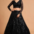 Fancy Black Soft Net Sequins Embroidered Lehenga Choli with Dupatta