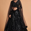 Fancy Black Soft Net Sequins Embroidered Lehenga Choli with Dupatta