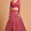 Stunning Hot Pink Soft Net Sequins Embroidered Lehenga Choli with Dupatta
