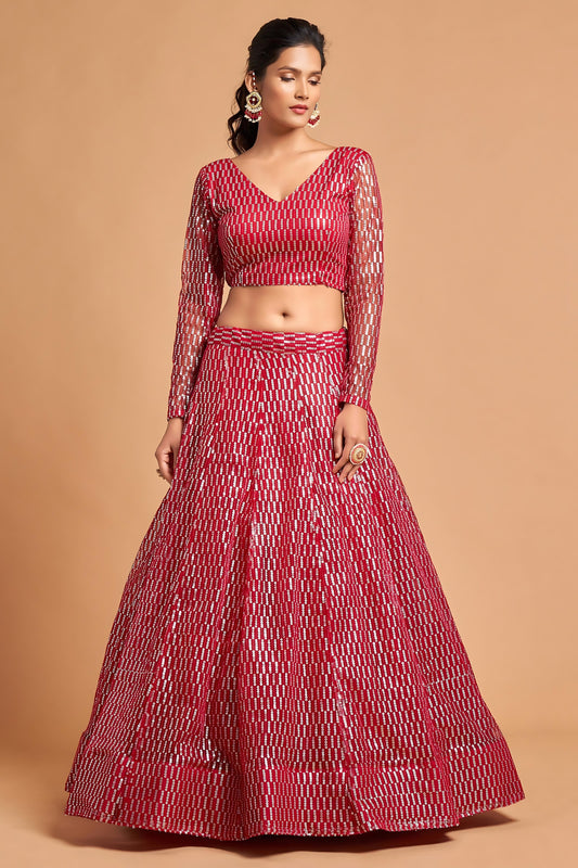 Stunning Hot Pink Soft Net Sequins Embroidered Lehenga Choli with Dupatta