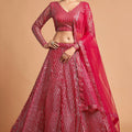 Stunning Hot Pink Soft Net Sequins Embroidered Lehenga Choli with Dupatta